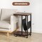 Brown Engineered Wood Metal C-Shaped Side Table with Canvas Pouch and Casters